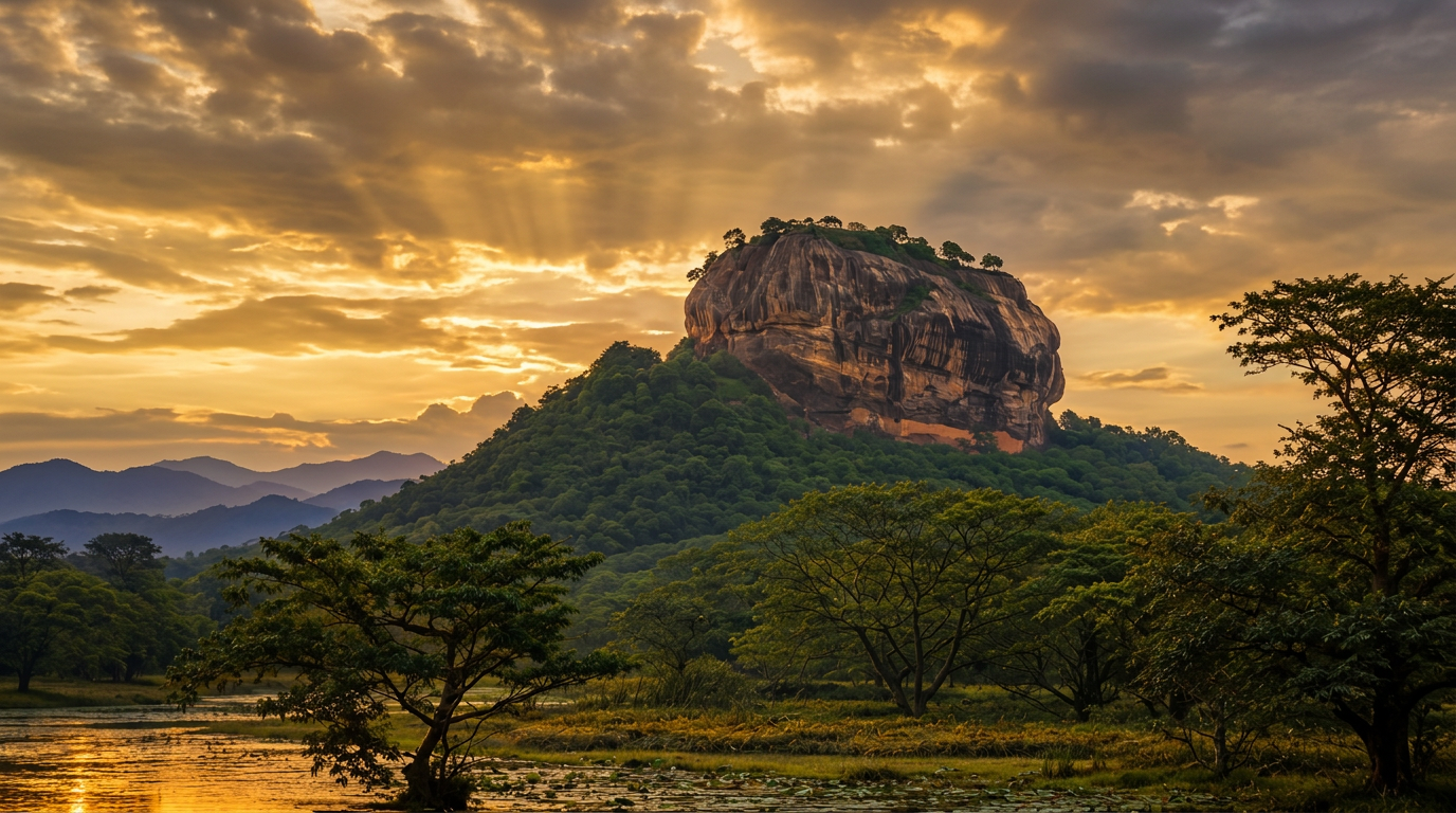 Sigiriya rock fortress rising above the Sri Lankan jungle